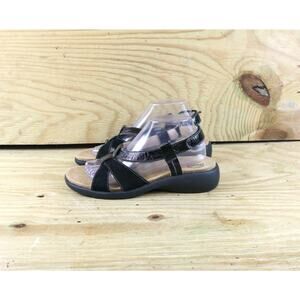 Haflinger Sandals Womens 10 Black Velvet Patent Leather 41 Slingback Wedge
